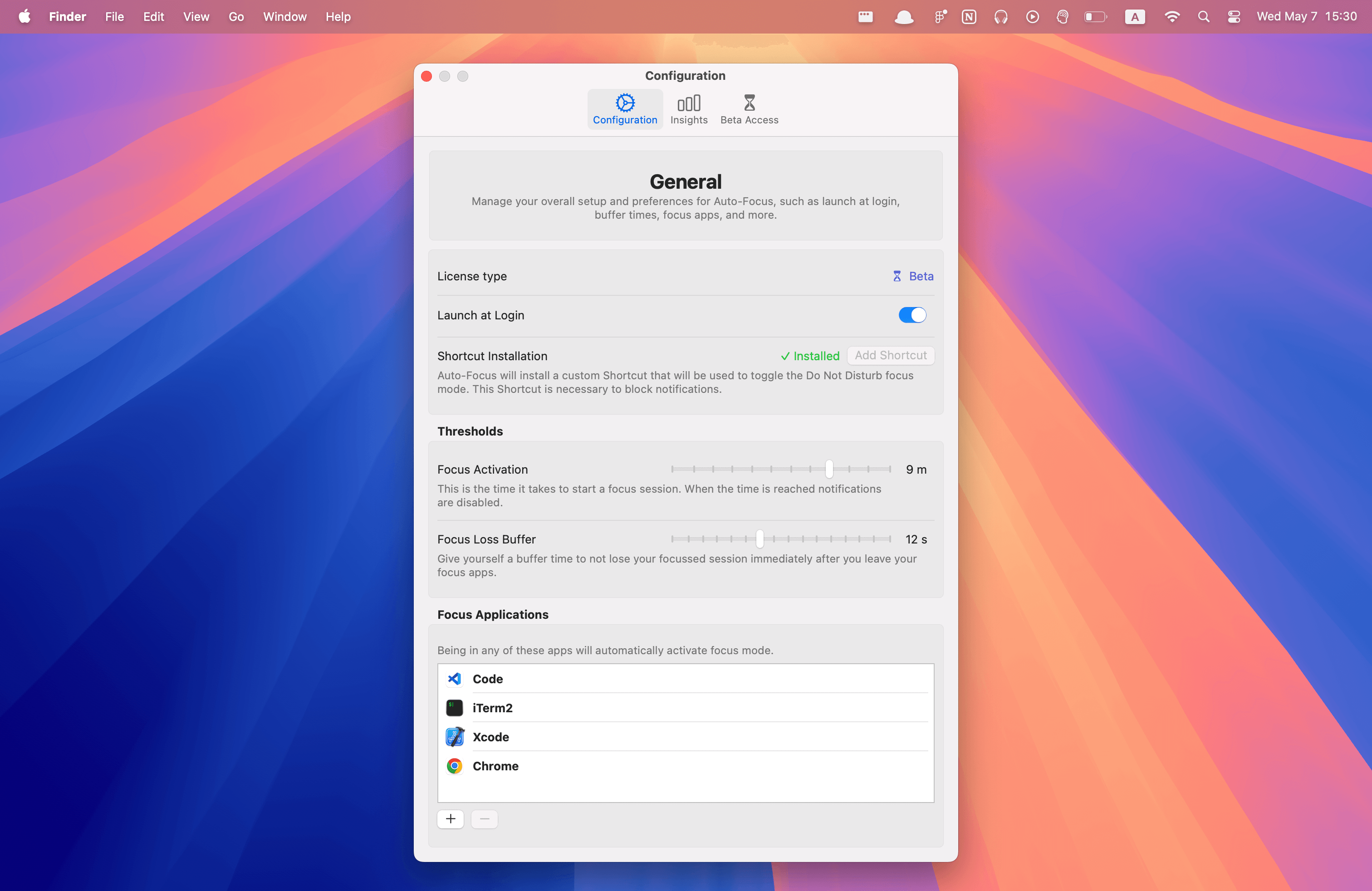 Auto-Focus configuration view